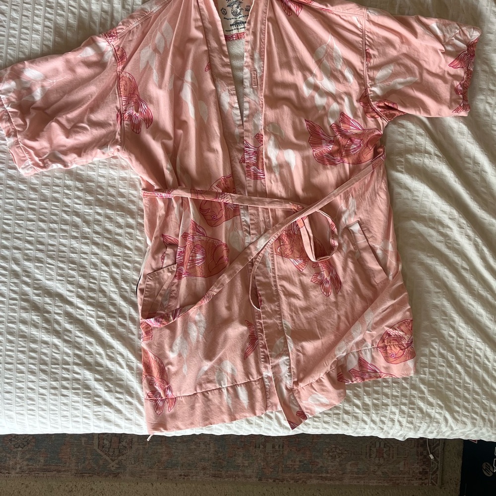 California Cowboy La Sirena Light Pink Floral Cotton Kimono Robe with Belt XS/S